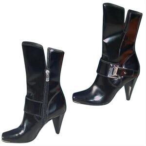 Donald Pliner Black Couture Polished Calf Leather New Boot Angled Shaft NWT $495